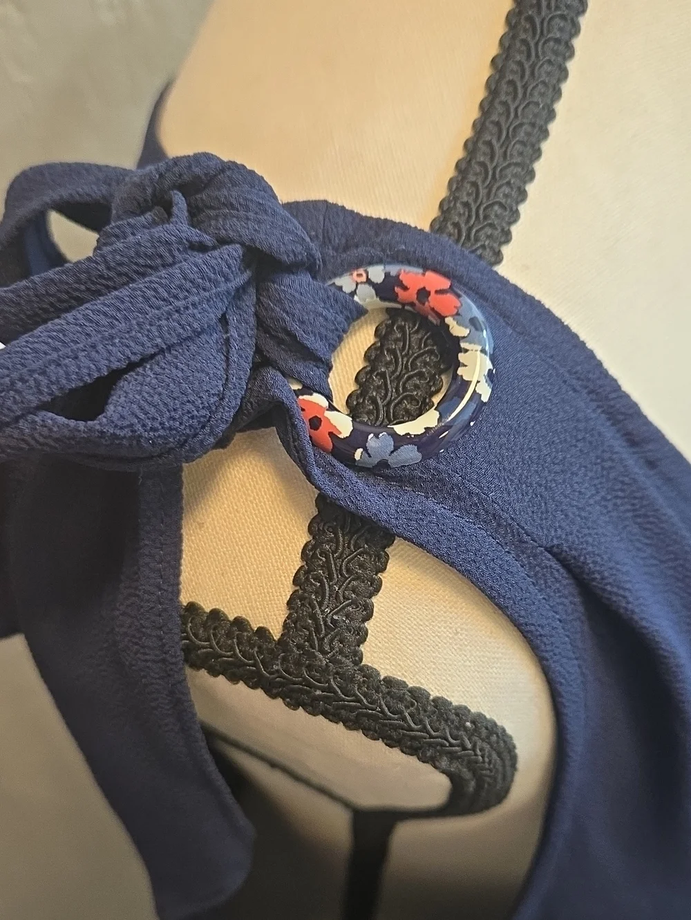 Michael Kors Navy Grommet Tie-Shoulder V-Neck Sleeveless Blouse
